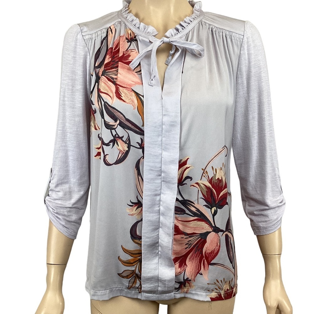 Anthropologie Meadow Rue Evella‎ Lavender Tie Neck Blouse Size XS Xsmall